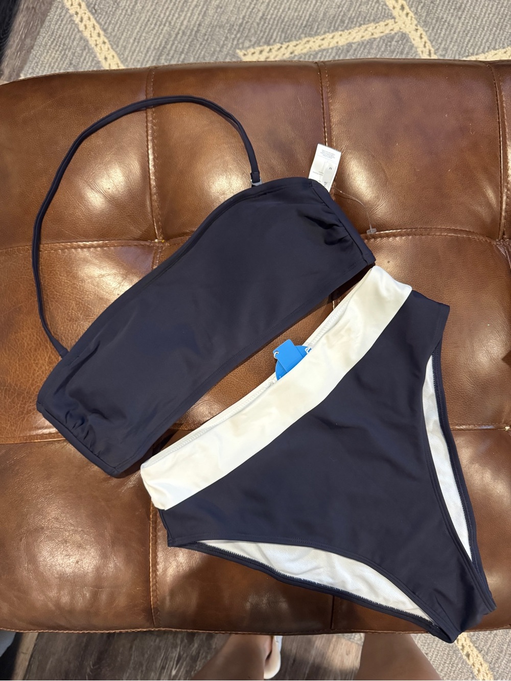 Cupshe Navy and White Bandeau Bikini Set